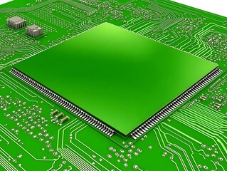Poster - Green hued circuit board showcasing central processor unit in detail