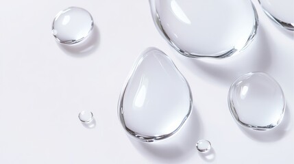 Poster - Close-Up View of Transparent Water Droplets on a Light Background, Perfect for Representing Cleanliness, Freshness, and Nature in Photography