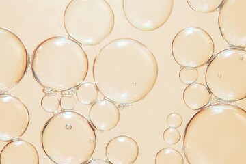 Poster - Transparent bubbles floating on a beige background: a macro photography perspective
