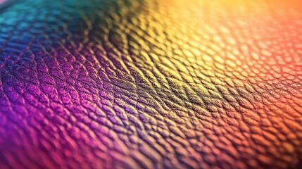 Poster - Close-Up of Textured Leather with Vibrant Rainbow Hues Reflecting Light and Creating an Artistic Background for Creative Projects and Designs
