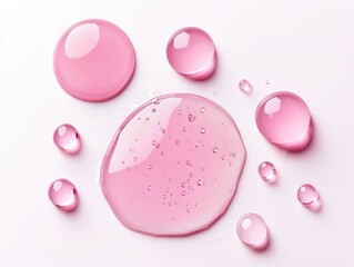 Poster - Pink serum droplets creating textured pattern on white background