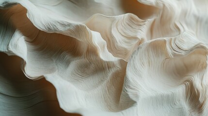 Poster - Abstract close-up of delicate, layered fabric with soft waves and curves in a neutral color palette, showcasing texture and visual depth for artistic design elements.