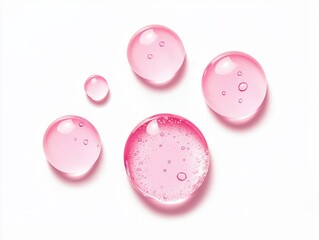 Poster - Pink serum drops with bubbles creating a textured pattern on white background