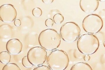 Poster - Macro close-up of transparent bubbles floating on a beige background