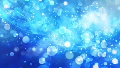 Abstract glowing bokeh background in vibrant blue and white colors.