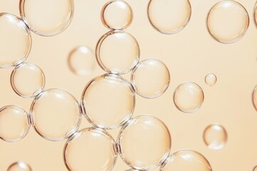 Poster - Transparent bubbles floating on a warm beige background: a macro photography delight
