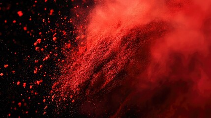 Poster - Abstract Red Powder Explosion Creating Dynamic Motion in a Dark Background, Capturing Energy, Vibrancy, and Rich Color in Creative Visuals for Design Projects