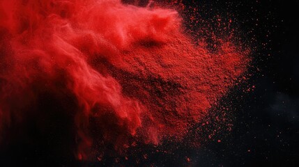 Poster - Vibrant Red Powder Explosion Against Dark Background Showcasing Textures and Movement in a Stunning Visual Display for Artistic and Creative Projects