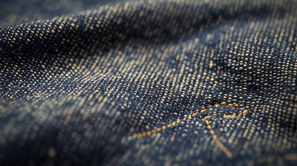 Poster - Close-Up of Textured Denim Fabric Showcasing Rich Blue Tones and Intricate Stitching Details for Fashion and Textile Design Needs
