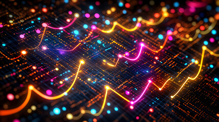 Poster - Dynamic data visualization of colorful light patterns digital space abstract art virtual environment aerial perspective