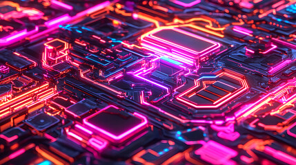 Poster - Innovative technology displaying neon circuitry digital environment abstract art futuristic viewpoint