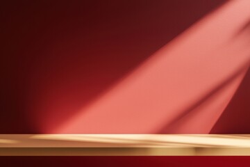 Aufkleber - Empty light brown tabletop on red background with light and shadow, minimalist style