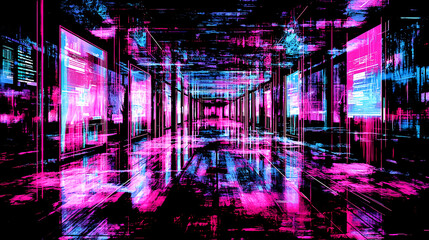 Aufkleber - Exploring a digital realm futuristic data corridor virtual space visual art high-tech environment abstract perspective