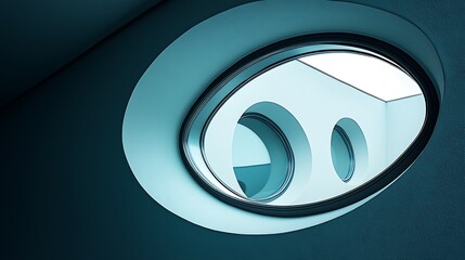 Poster - Interior view looking through oval window and round openings, modern architectural design
