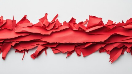 Poster - Textured Red Torn Paper Edge on White Background for Creative Design, Advertising, and Art Projects Featuring Bold Contrast and Visual Interest