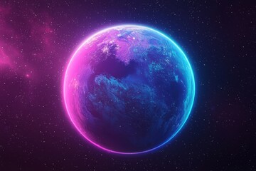 Poster - Planet earth glowing in space with purple and blue gradient color scheme