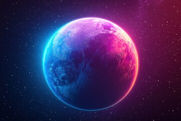 Wall Mural - Planet earth rotating in space with glowing edges and starry background
