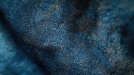 Poster - Close-Up Texture of Woven Fabric in Deep Blue Color Highlighting Intricate Threads and Patterns for Textile or Fashion Use