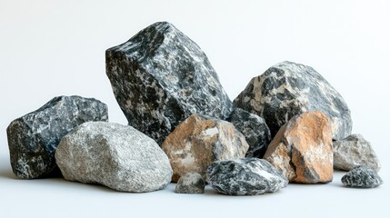 Poster - A Collection of Various Natural Stones Displayed on a Light Background for Use in Creative Projects, Textures, and Design Inspiration