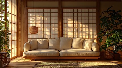 Poster - Japanese Living Room, Sunlight, Peaceful