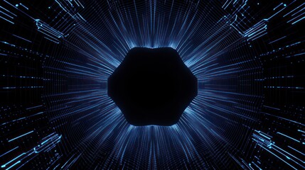 Poster - Abstract digital tunnel,  futuristic space portal,  optical illusion,  background graphic design,  possible use for technology, science fiction, or entertainment