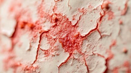 Poster - Close-Up of Cracked Surface with Vibrant Red and Beige Texture Showing Intricate Patterns and Natural Abstract Artistry Ideal for Backgrounds and Textures