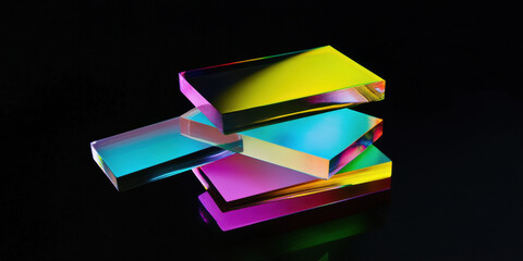 Poster - A stack of glass colorful squares rectangular shapes