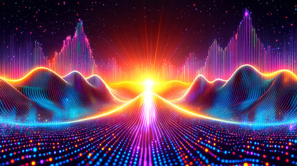 Poster - Vibrant light spectrum event digital landscape graphic design futuristic environment aerial view visual concept