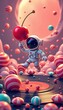© cookiecutter - Astronaut Holding Cherry in Colorful Candy Wonderland Setting