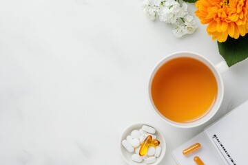 Poster - Holistic Wellness Essentials Minimalist Herbal Tea and Vitamin Supplement Flatlay for Modern Womens Nutritional Self-Care Journey