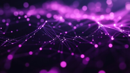 Poster - Abstract Purple Background with Flowing Lines, Dots, and Light Effects for Digital Art, Technology, and Sci-Fi Themes