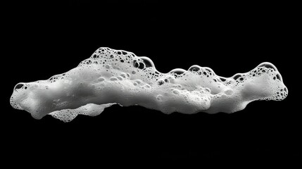 Poster - Abstract close-up of a white foam texture on a black background, demonstrating intricate bubble formations and fluid dynamics in a minimalistic style for artistic applications.