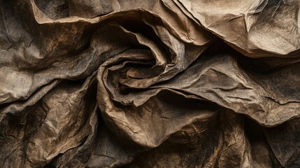 Poster - Close-Up of Textured Brown Fabric with Crumpled Appearance, Highlighting Natural Wrinkles and Unique Patterns for Artistic and Design Applications