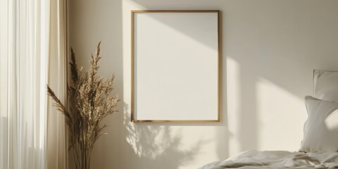 Aufkleber - Minimalist Interior Mockup Serene Wabi-Sabi Poster Frame with Soft Natural Light, Dried Grass, and Neutral Elegant Home Decor Design Inspiration