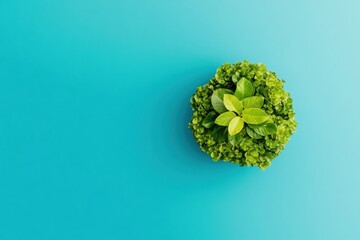 Poster - Minimalist Botanical Serenity Vibrant Green Plant Macro Against Turquoise - Eco-Conscious Design and Wellness Inspiration for Modern Mindful Living