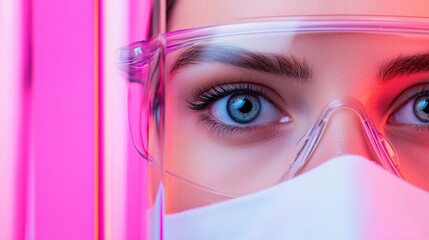 Fototapete - Cyberpunk Wellness Innovation Next-Gen Safety Eyewear in Luminescent Techno-Aesthetic - Futuristic Personal Protection for Digital Professionals