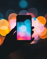 Poster - Digital Immersion Vibrant Smartphone Silhouette Revealing Luminous UI Design - Next-Gen Mobile Experience for Creative Tech Enthusiasts