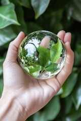 Poster - Eco-Conscious Futurism Crystal Globe Showcasing Green Innovation, Climate Resilience, and Sustainable Global Stewardship in High-Resolution Environmental Imagery
