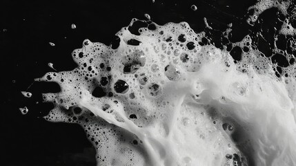 Poster - Abstract Close-up of Foamy White Bubbles on a Dark Background Highlighting the Dynamic Flow and Texture of Natural Elements in Water