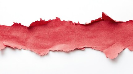 Poster - Red Torn Edge on White Background, Textured Fabric Strip with Soft Color Variations, Creative Design Element for Artistic Use in Various Projects