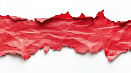 Poster - Torn Red Paper Texture with Deep Crumples on a White Background Ideal for Creative Design Projects, Artworks, or Backgrounds