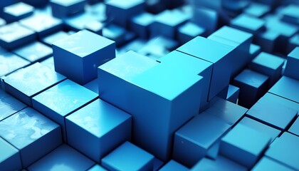 Poster - Dynamic blue cubes formation abstract concept digital environment high-resolution viewpoint 3d rendering for visual impact
