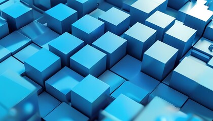 Poster - dynamic blue block structures abstract visualization graphic design digital environment aerial view 