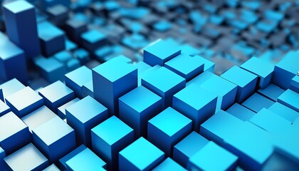 Poster - Dynamic blue cubes expanse abstract environment 3d graphics digital art isometric viewpoint