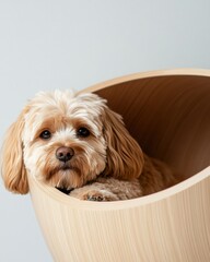 Poster - Minimalist Pet Sanctuary Scandinavian-Inspired Wooden Nook Redefining Cozy Home Design for Modern Pet Wellness and Interior Innovation