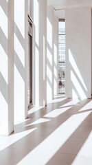 Poster - Minimalist White Space Architectural Light Study Revealing Contemporary Workspace Design - Inspiring Productive Environments with Scandinavian Aesthetic Principles