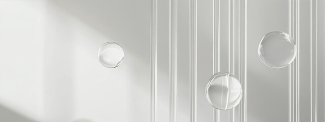Poster - Minimalist white background with vertical lines and glass spheres