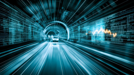 Poster - Thrilling high-speed data transmission digital tunnel motion graphics futuristic setting dynamic perspective