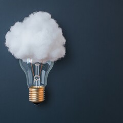 Leinwandbilder - Minimalist Creative Cloud Innovative Conceptual Design of Lightbulb with Ethereal Cloud - Breakthrough Thinking and Digital Transformation Imagery