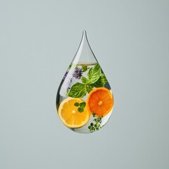 Poster - Hydration Reimagined Surreal Citrus Water Droplet Showcasing Botanical Wellness Trends - Mindful Hydration Concept for Modern Lifestyle